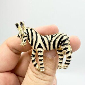 Vintage Enamel Striped Zebra Figural Costume Brooch